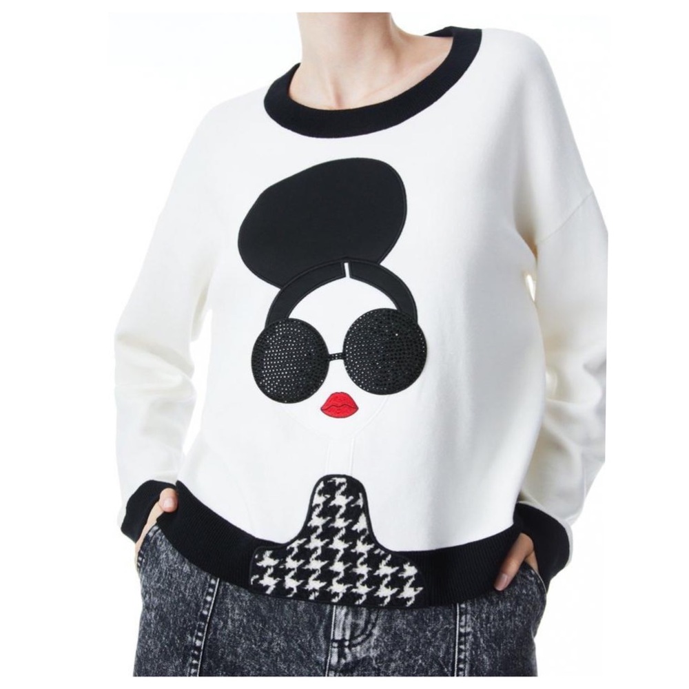 🛍 SOLD- ALICE + OLIVIA Gleeson Stace Face Pullover Sweater - Picture 9 of 15